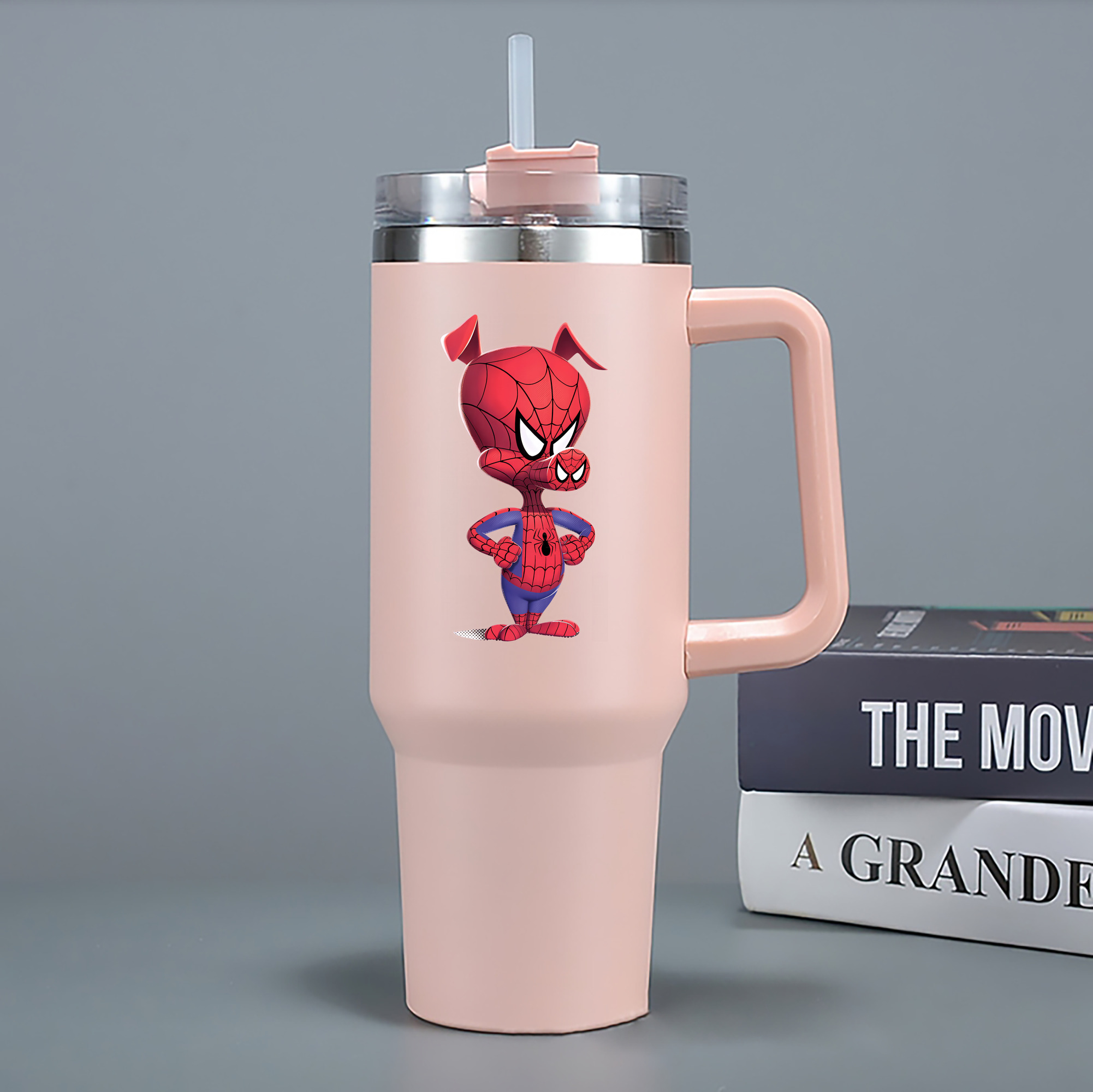 （画像用） Spider Man スパイダーマン 1200mL車用タンブラー - クリスタルステッカー（プラスチックストロー付き）